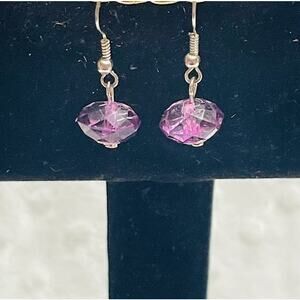 Vintage Faceted Natural Amethyst Crystal, Sterling Silver Dangle Earrings